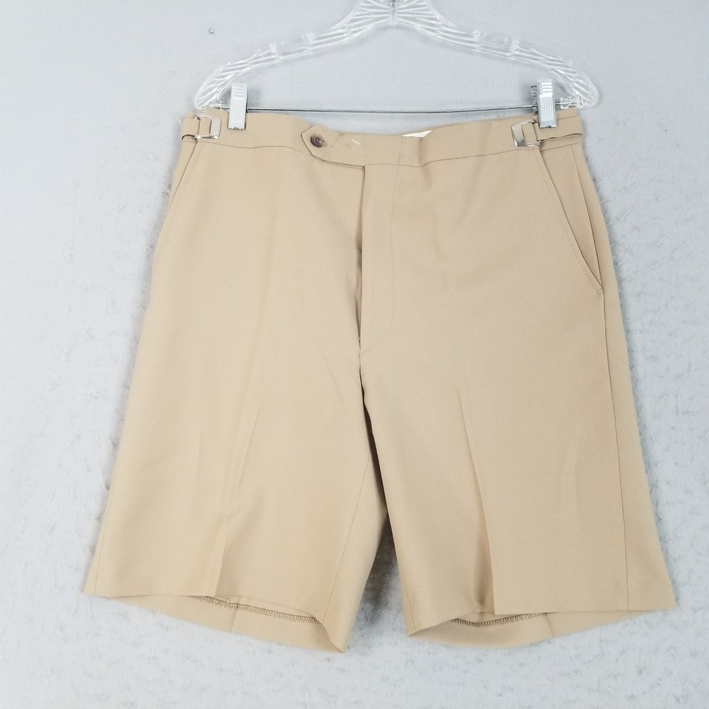 Hubbard Shorts Mens 34 Tan Dacron Polyester Vintage Side Buckle Dress Shorts USA